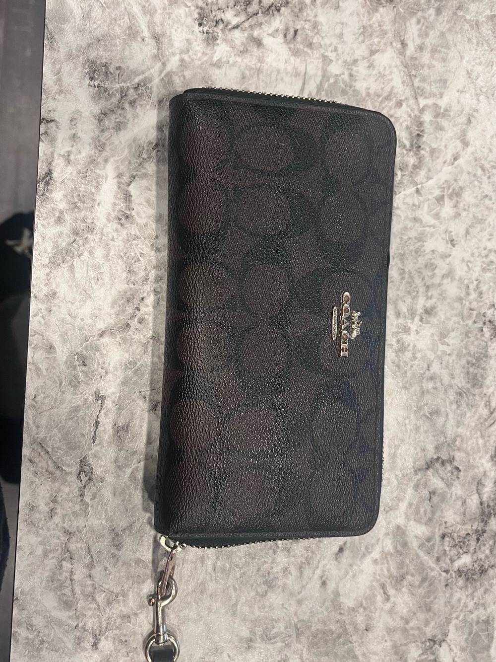 Coach Black Leather Zip Wallet with Gold-Tone Hardware